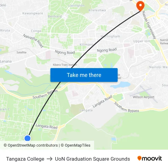 Tangaza College to UoN Graduation Square Grounds map