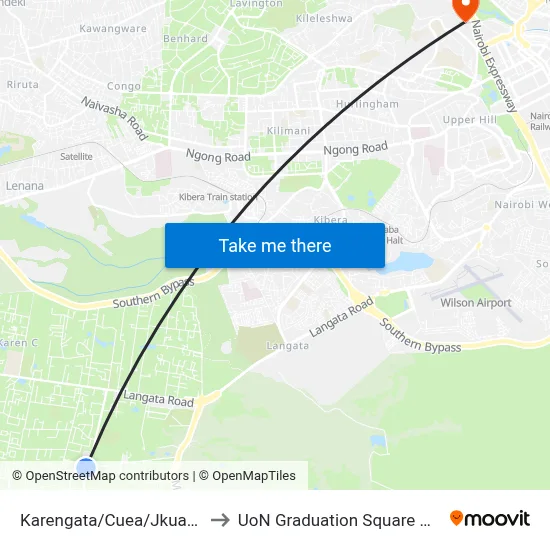 Karengata/Cuea/Jkuat Stage to UoN Graduation Square Grounds map