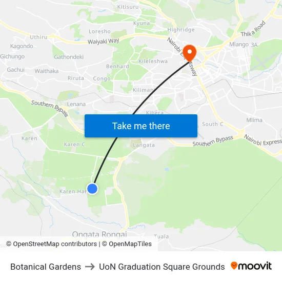 Botanical Gardens to UoN Graduation Square Grounds map