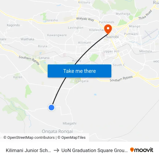 Kilimani Junior School to UoN Graduation Square Grounds map