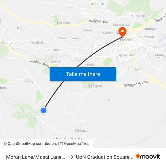 Moran Lane/Masai Lane Junction to UoN Graduation Square Grounds map