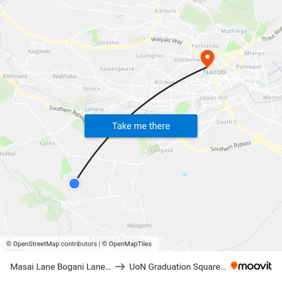 Masai Lane Bogani Lane Junction to UoN Graduation Square Grounds map