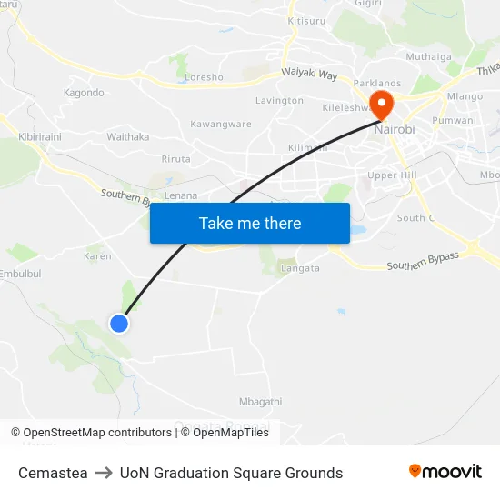 Cemastea to UoN Graduation Square Grounds map