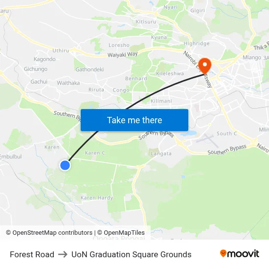 Forest Road to UoN Graduation Square Grounds map