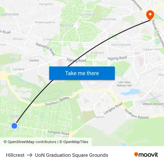 Hillcrest to UoN Graduation Square Grounds map