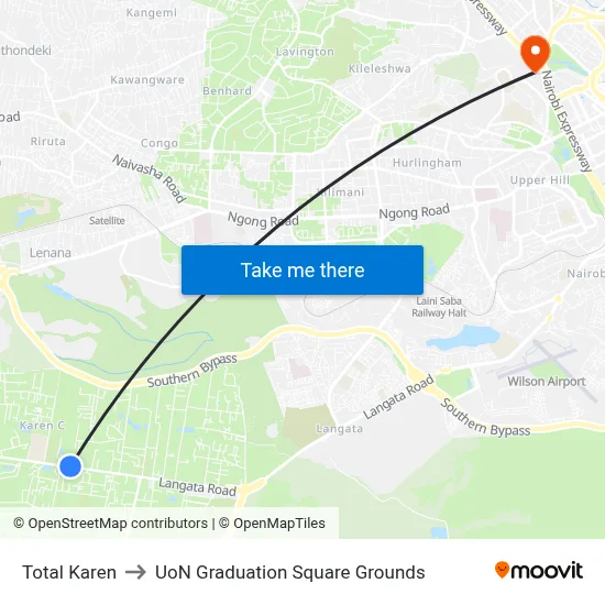 Total Karen to UoN Graduation Square Grounds map