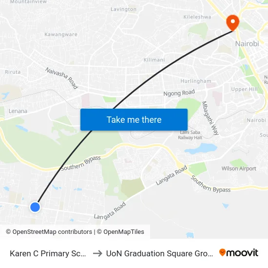 Karen C Primary School to UoN Graduation Square Grounds map