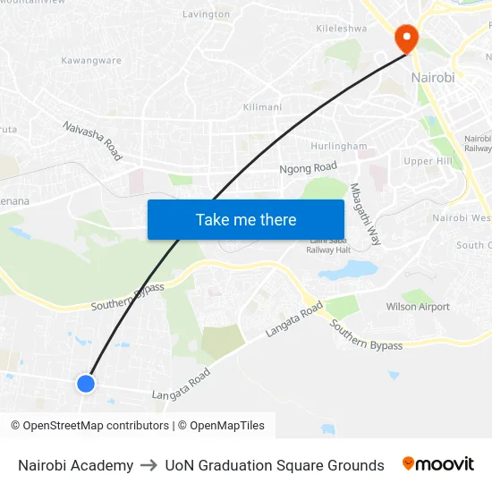 Nairobi Academy to UoN Graduation Square Grounds map