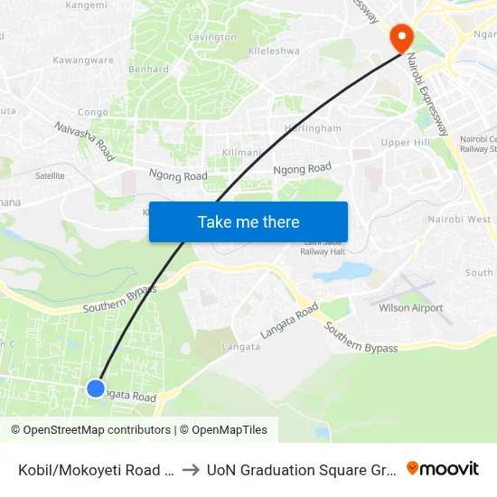 Kobil/Mokoyeti Road West to UoN Graduation Square Grounds map