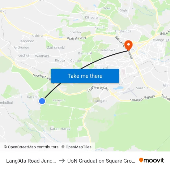 Lang'Ata Road Junction to UoN Graduation Square Grounds map