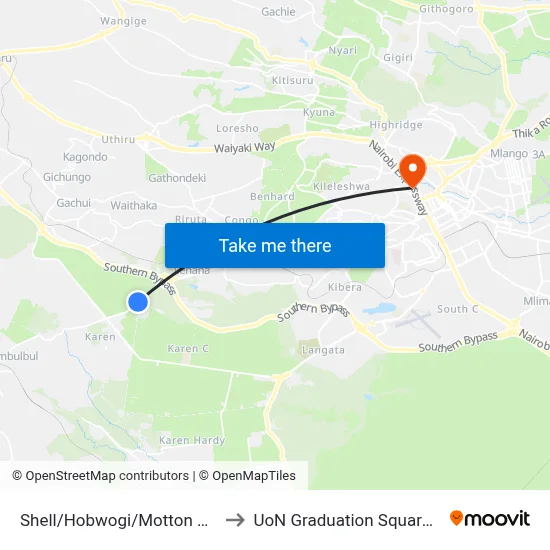 Shell/Hobwogi/Motton West Road to UoN Graduation Square Grounds map