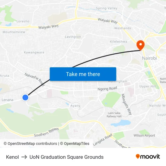 Kenol to UoN Graduation Square Grounds map