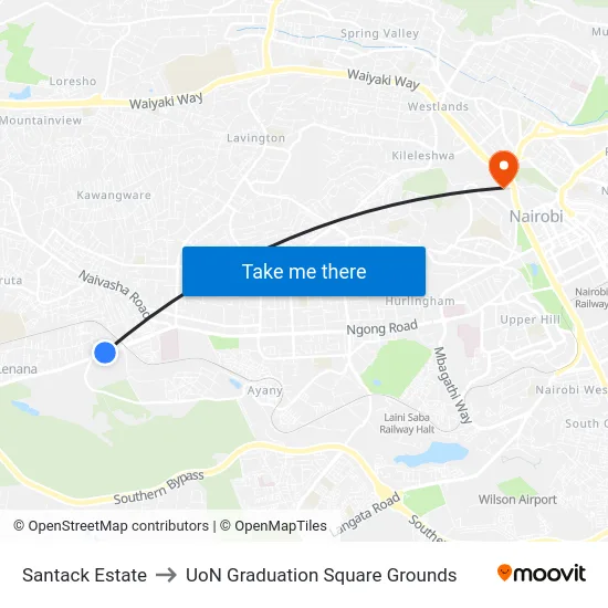 Santack Estate to UoN Graduation Square Grounds map