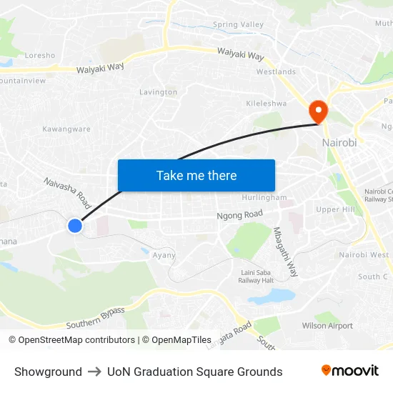 Showground to UoN Graduation Square Grounds map