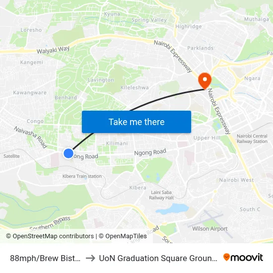 88mph/Brew Bistro to UoN Graduation Square Grounds map