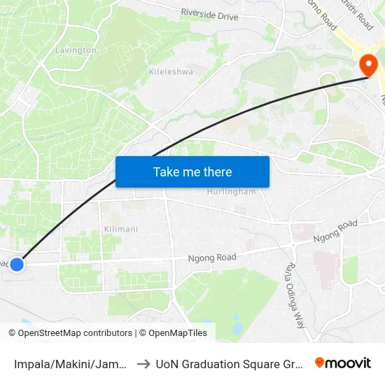 Impala/Makini/Jamuhuri to UoN Graduation Square Grounds map