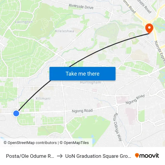 Posta/Ole Odume Road to UoN Graduation Square Grounds map