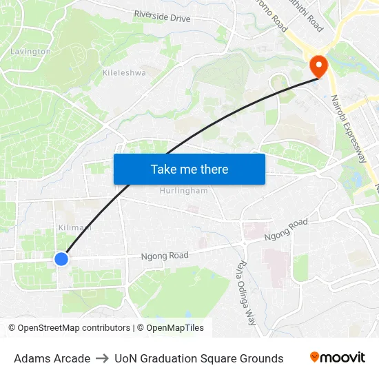Adams Arcade to UoN Graduation Square Grounds map