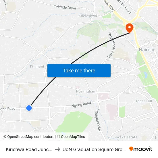 Kirichwa Road Junction to UoN Graduation Square Grounds map