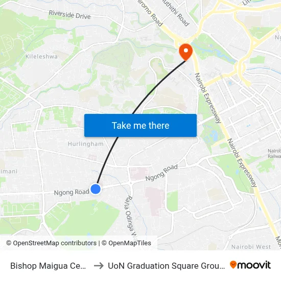 Bishop Maigua Centre to UoN Graduation Square Grounds map