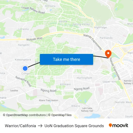 Warrior/Califonia to UoN Graduation Square Grounds map