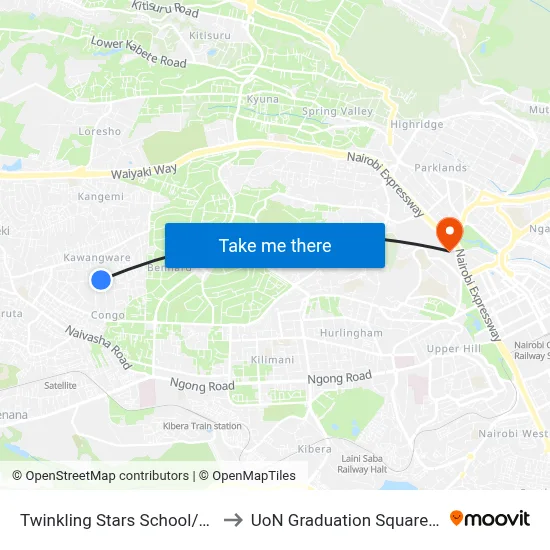 Twinkling Stars School/Zebra Bar to UoN Graduation Square Grounds map
