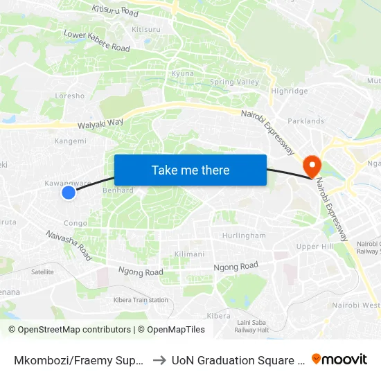 Mkombozi/Fraemy Supermarket to UoN Graduation Square Grounds map