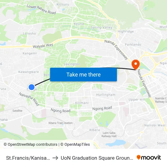 St.Francis/Kanisani to UoN Graduation Square Grounds map
