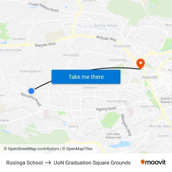 Rusinga School to UoN Graduation Square Grounds map