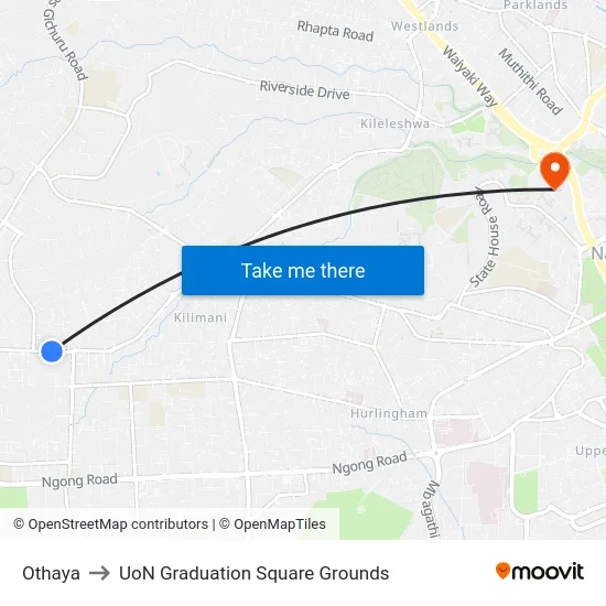 Othaya to UoN Graduation Square Grounds map