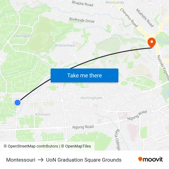 Montessouri to UoN Graduation Square Grounds map
