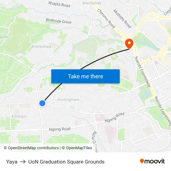 Yaya to UoN Graduation Square Grounds map