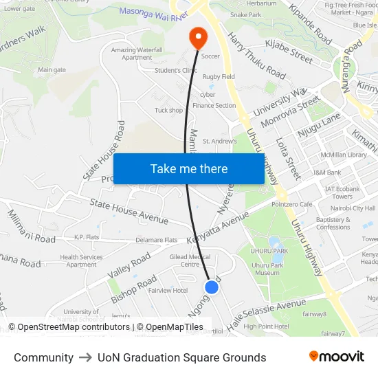 Community to UoN Graduation Square Grounds map