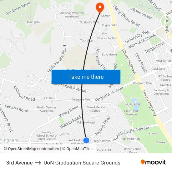 3rd Avenue to UoN Graduation Square Grounds map