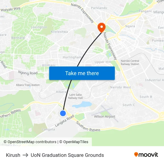 Kirush to UoN Graduation Square Grounds map
