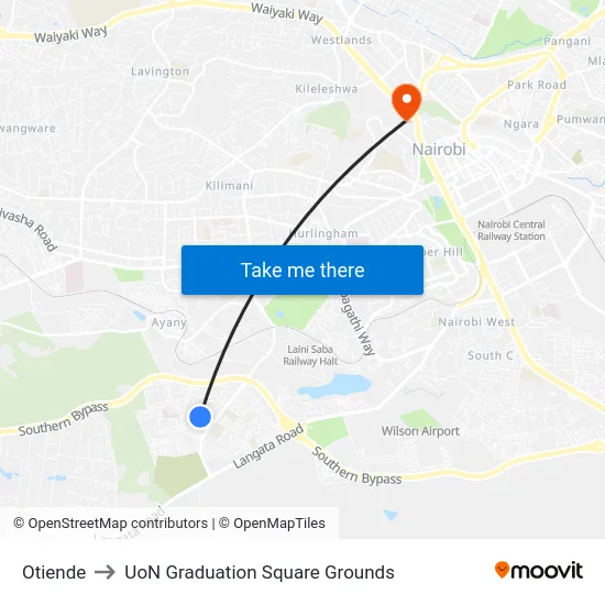 Otiende to UoN Graduation Square Grounds map