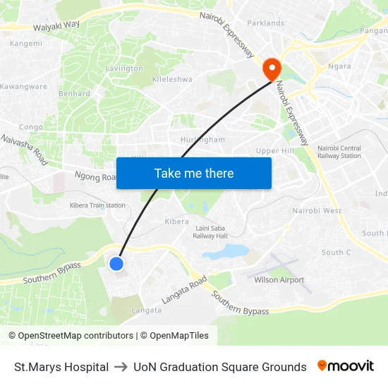St.Marys Hospital to UoN Graduation Square Grounds map