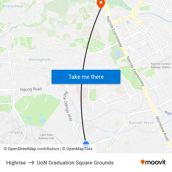 Highrise to UoN Graduation Square Grounds map
