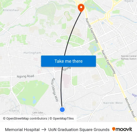 Memorial Hospital to UoN Graduation Square Grounds map
