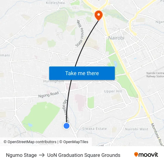 Ngumo Stage to UoN Graduation Square Grounds map