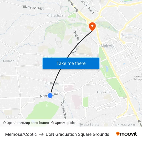 Memosa/Coptic to UoN Graduation Square Grounds map