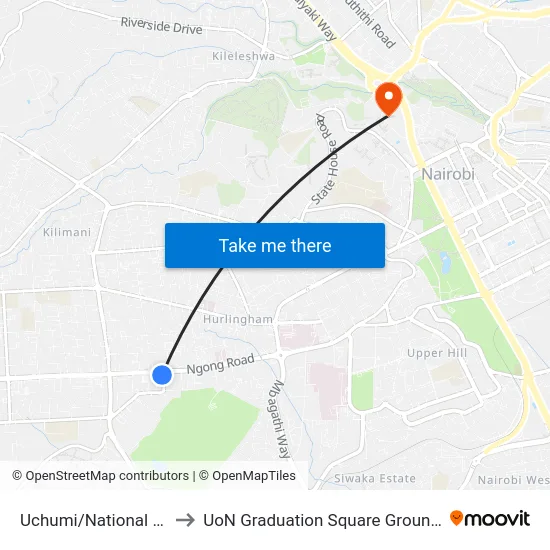 Uchumi/National Oil to UoN Graduation Square Grounds map