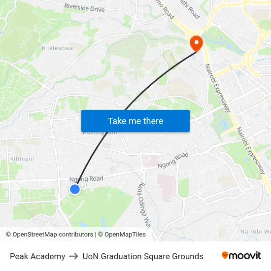 Peak Academy to UoN Graduation Square Grounds map