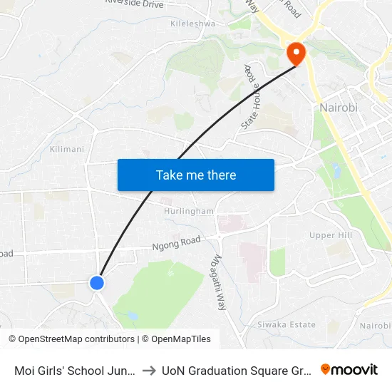 Moi Girls' School Junction to UoN Graduation Square Grounds map