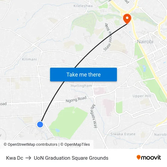 Kwa Dc to UoN Graduation Square Grounds map