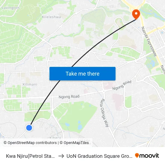 Kwa Njiru(Petrol Station) to UoN Graduation Square Grounds map