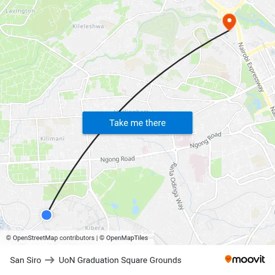 San Siro to UoN Graduation Square Grounds map