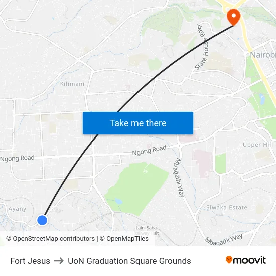 Fort Jesus to UoN Graduation Square Grounds map