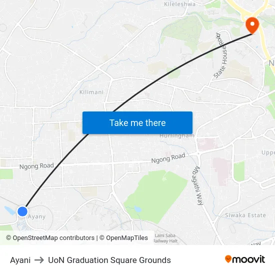 Ayani to UoN Graduation Square Grounds map