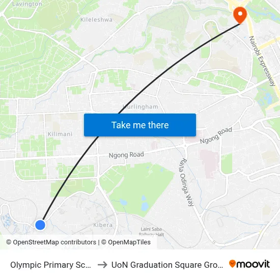 Olympic Primary School to UoN Graduation Square Grounds map